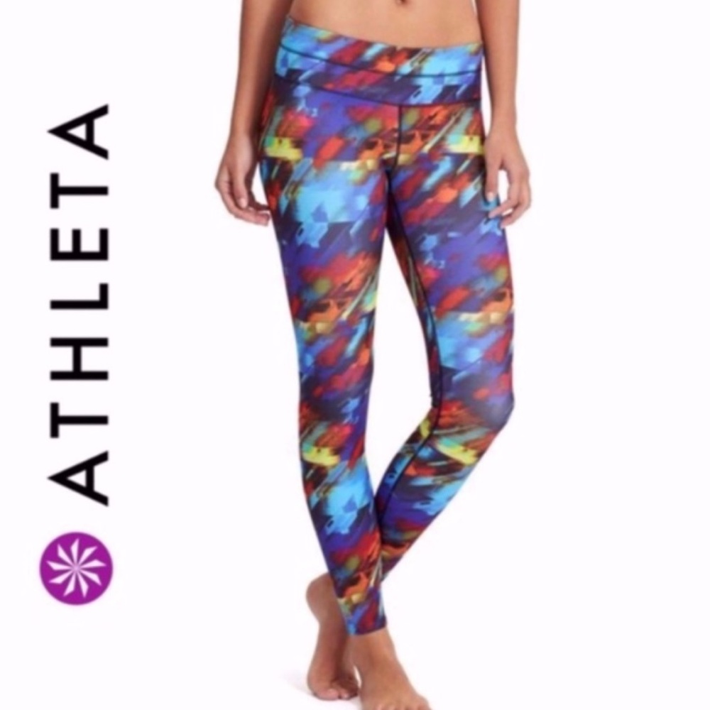 ATHLETA COLORBURST SONAR MID RISE ATHLETIC YOGA RUNNING LEGGINGS